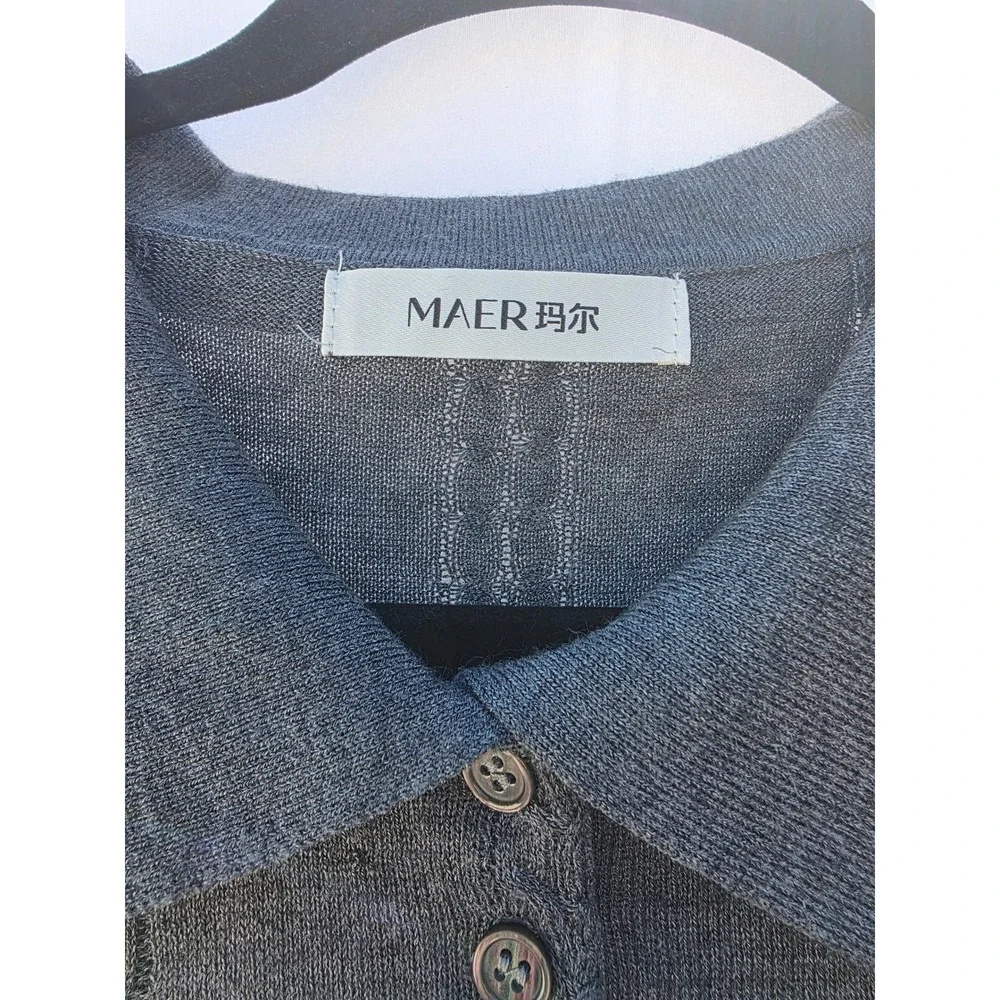 MAER Women Gray Long Sleeve Cable Knit Polo Sweater Bow Detail Size Medium - Picture 5 of 6
